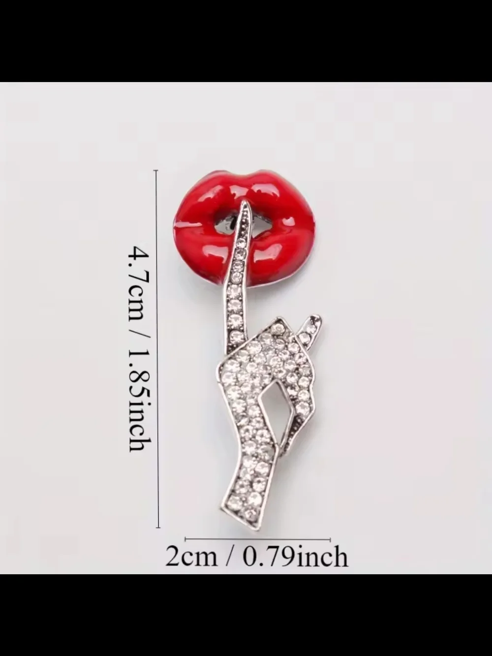 Red Lip & Crystal Hand Brooch - Picture 3 of 4